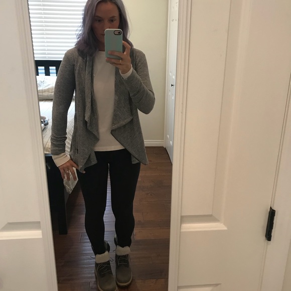 Moto style side zip soft flowy cardigan drape neck - Picture 6 of 8